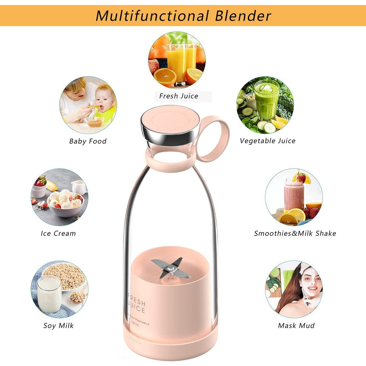 Portable Blender Bottle Electric Orange Juicer Fresh Smoothie Mixer Squeezer